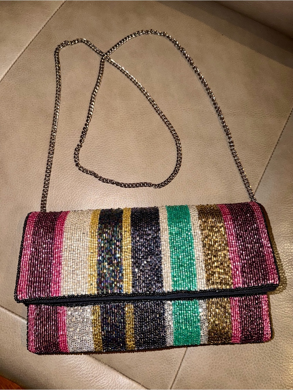 Beaded Multicolor Stripe Clutch - Shirdee